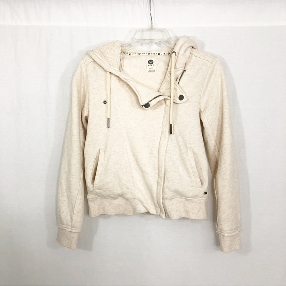 Roxy Sherpa Hooded Zip Front Soft Jacket, Size Small, Beige - Picture 1 of 4